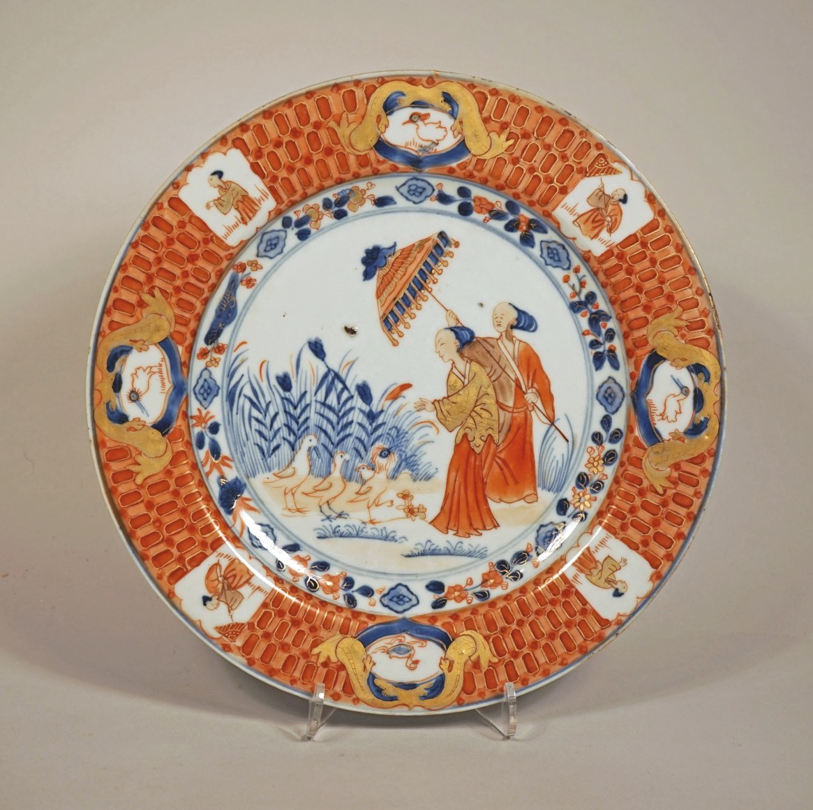 Chinese Export Orange Pronk Dame au Parasol Plate