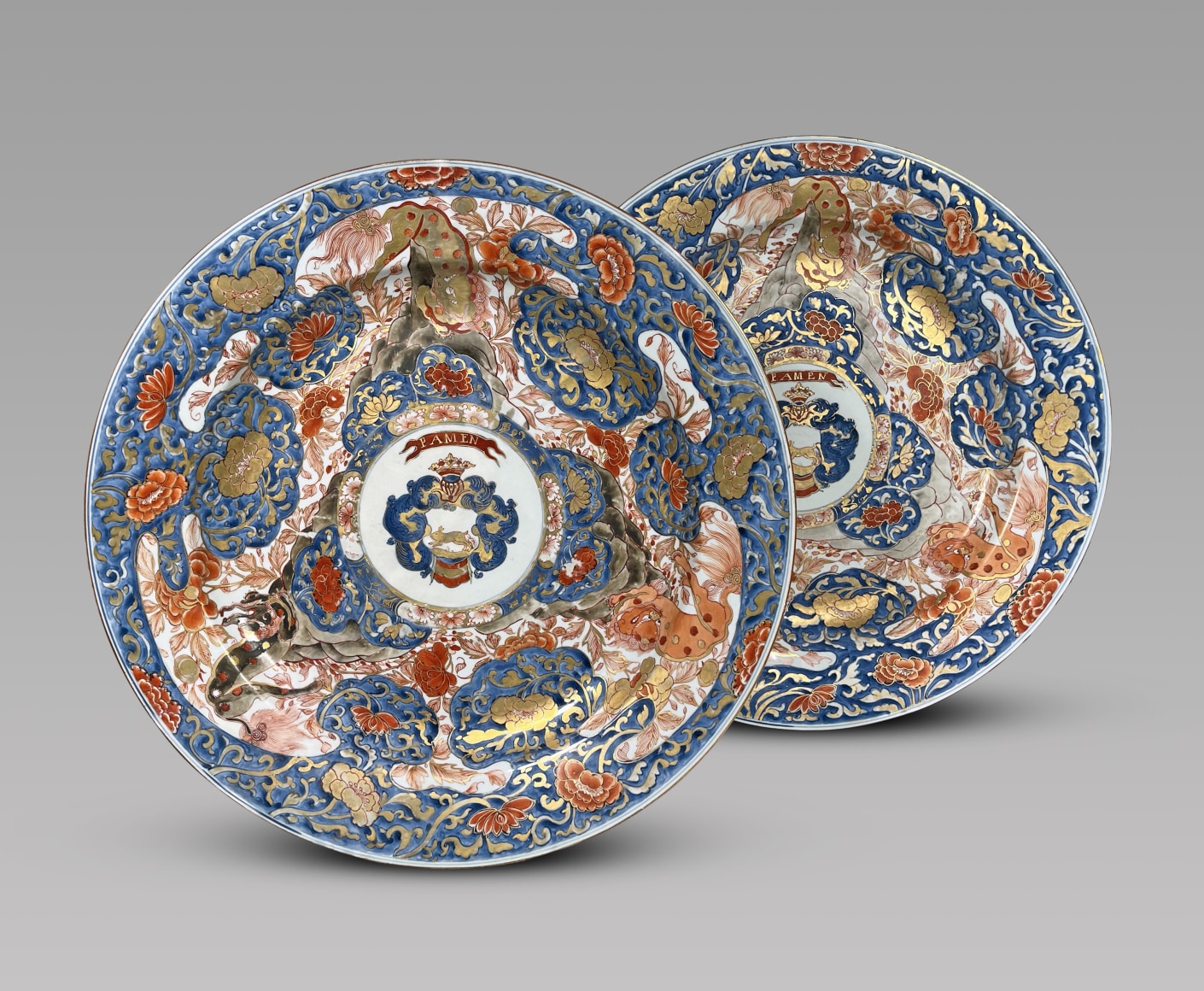 Pair of Chinese Imari Armorial Porcelain Chargers
