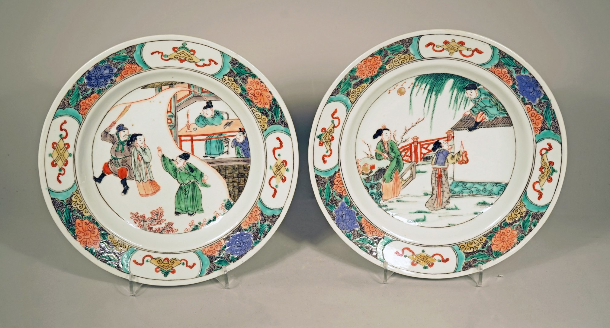 Pair of Chinese Famille Verte Porcelain Plates