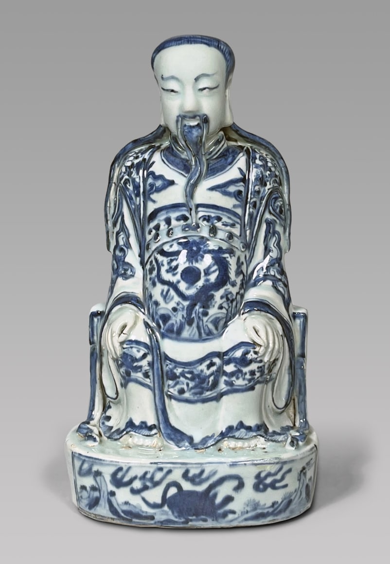 Large Chinese Blue and White Porcelain Figure of Zhenwu
