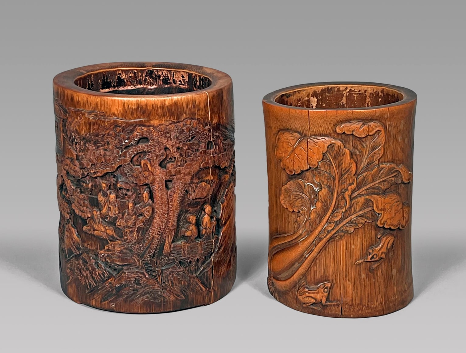 Two Chinese Carved Bamboo Brushpots