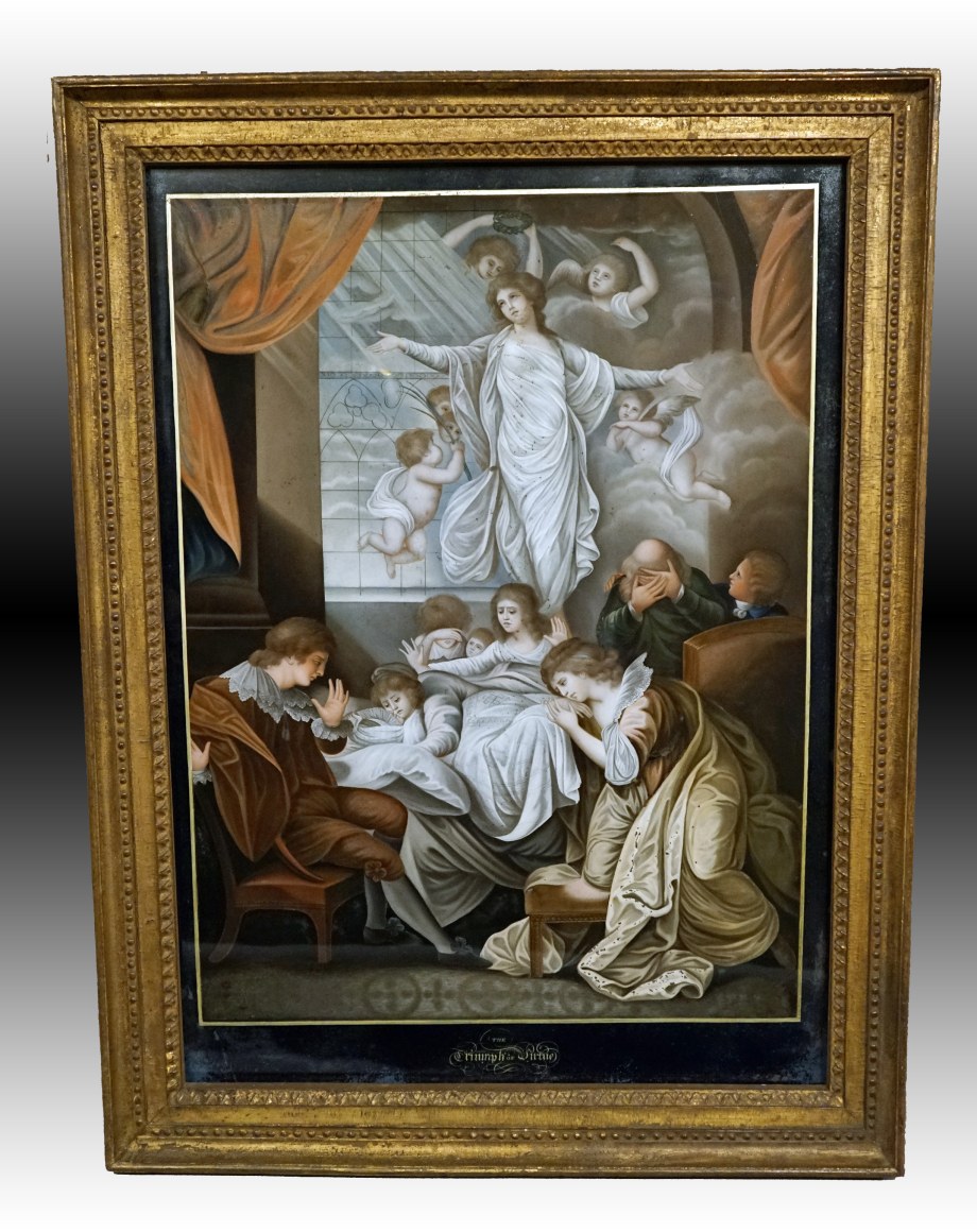 Chinese Reverse Glass Painting, &ldquo;Triumph of Virtue&rdquo;