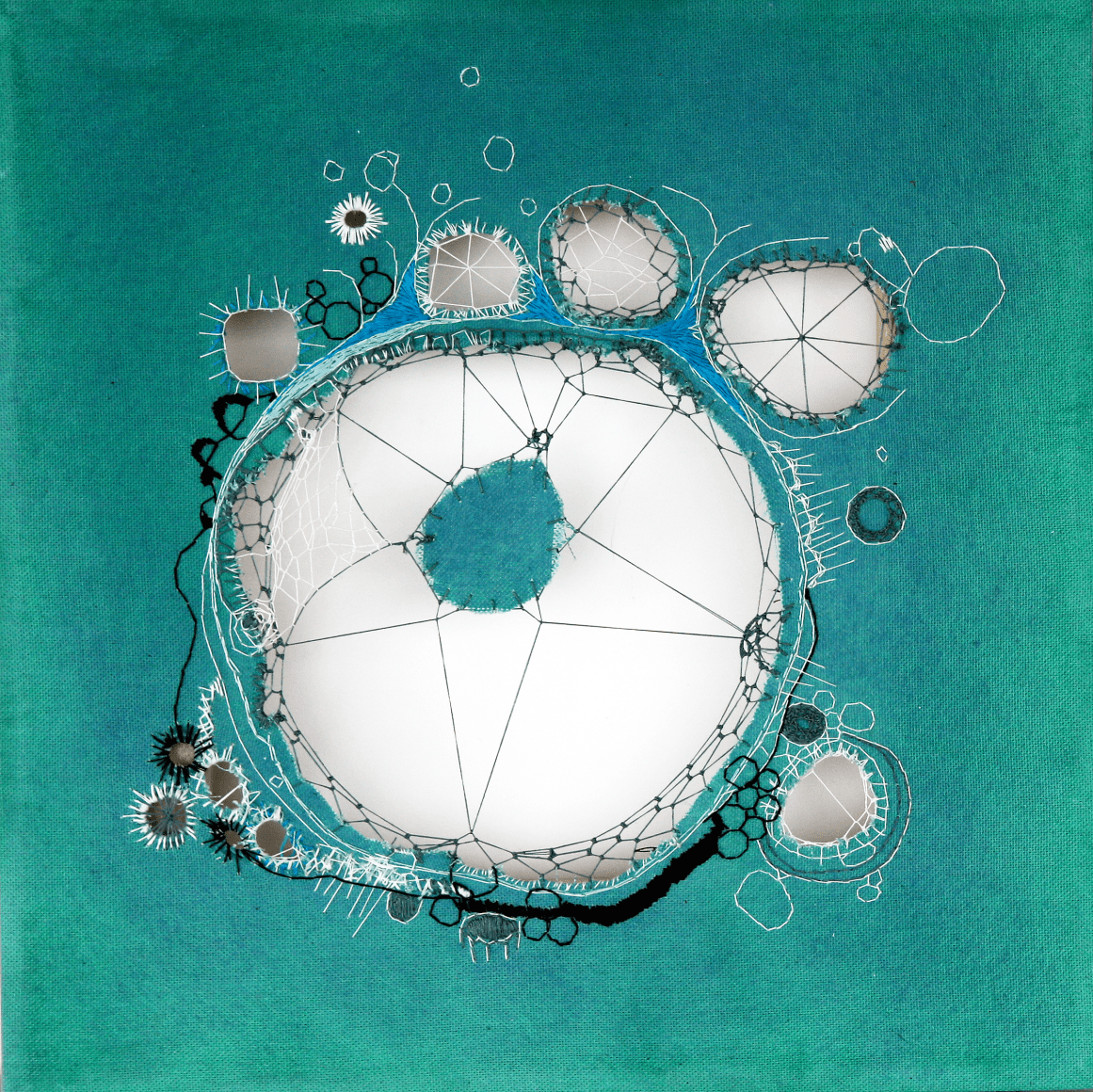 Nava Lubelski  Go Lightly, 2016  Stitching and acrylic paint on canvas  12h x 12w in 