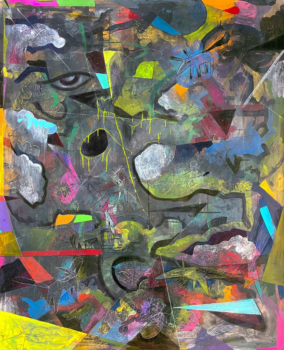 Colorful abstract vs. figurative painting by Zander Stefani