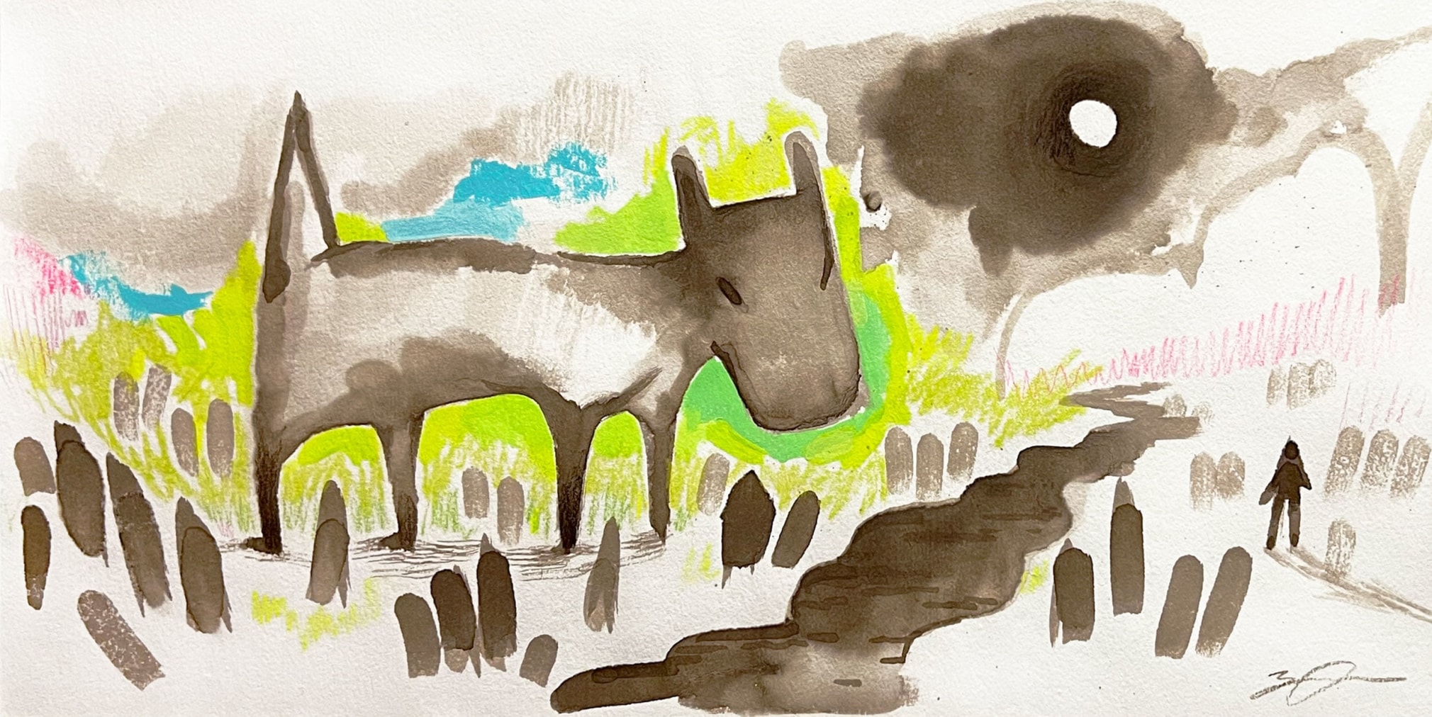 Work on paper with dog, by Zander Stefani