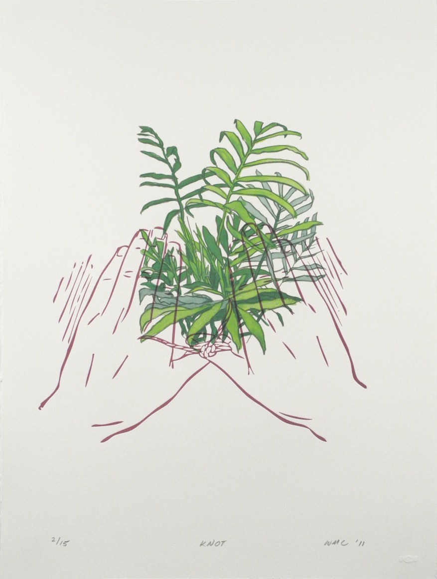 Workingman Collective Knot, 2011 Letterpress, silkscreen, and hand coloring on paper 24h x 18w in, Edition of 15, printmaking