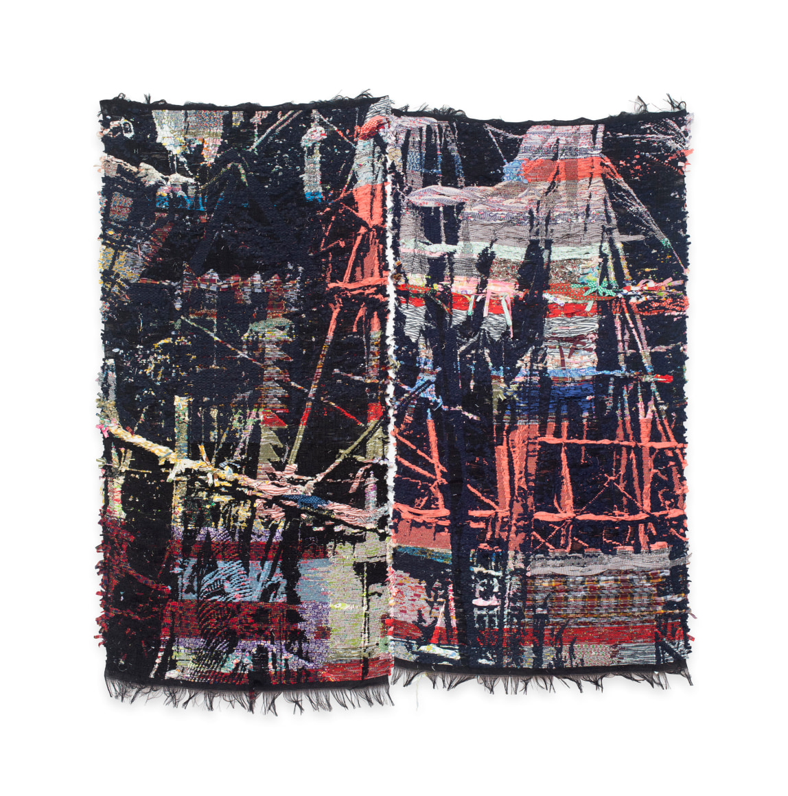 Colorful woven wall tapestry, by Rachel Meginnes