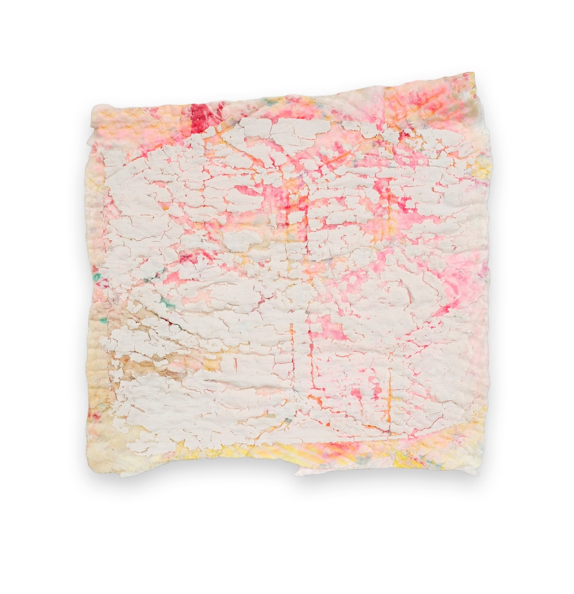 Rachel Meginnes  Chip, 2019, Mixed media, Deconstructed quilt and acrylic  7 1/2h x 7 1/2w in 19.05h x 19.05w cm  Unique