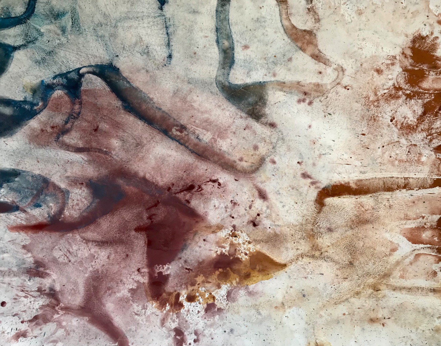 Perry Houlditch  Sedimentary Topography, 2021  Watercolor on paper  45h x 52w in 114.30h x 132.08w cm  PH_001, abstract watercolor on paper featuring jewel tones, such as blue, garnet, yellow, green