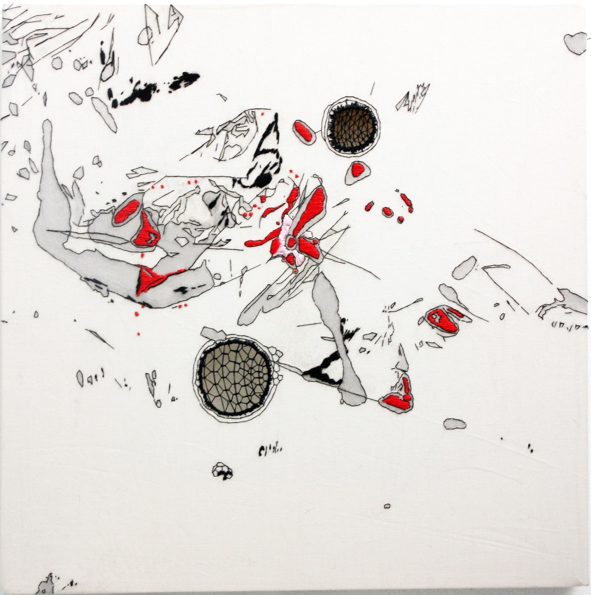 Nava Lubelski  Avalanche, 2017  Stitching on stained cotton  12h x 12w in 