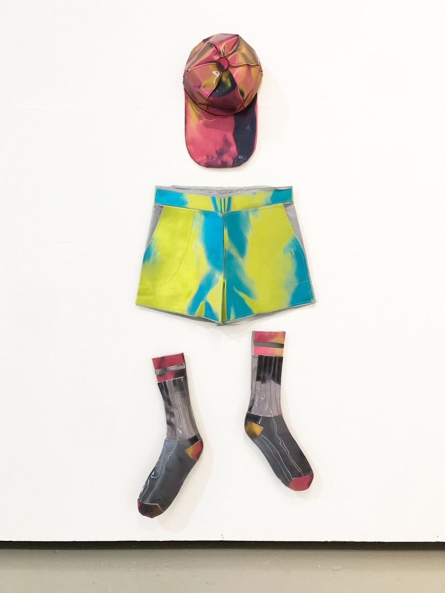 Lenticular fabric sculpture of a pair of socks