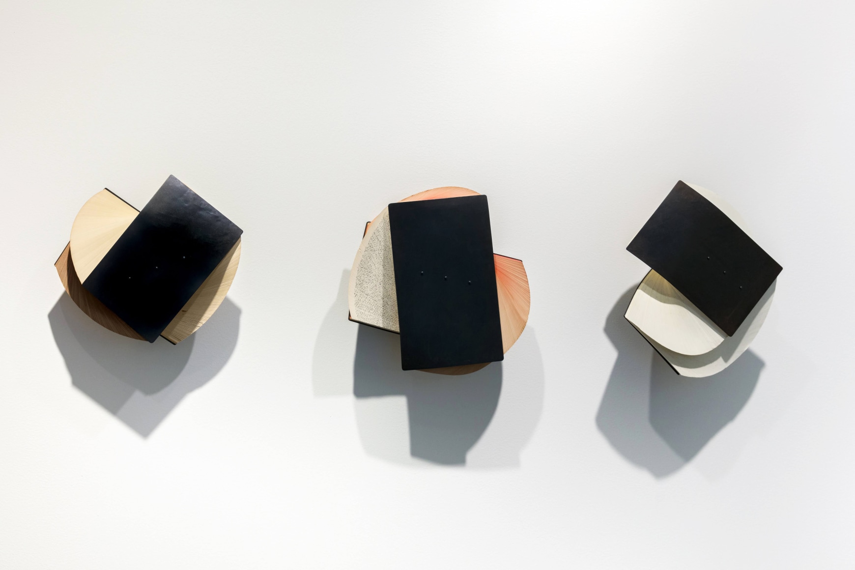 Three wall book sculptures