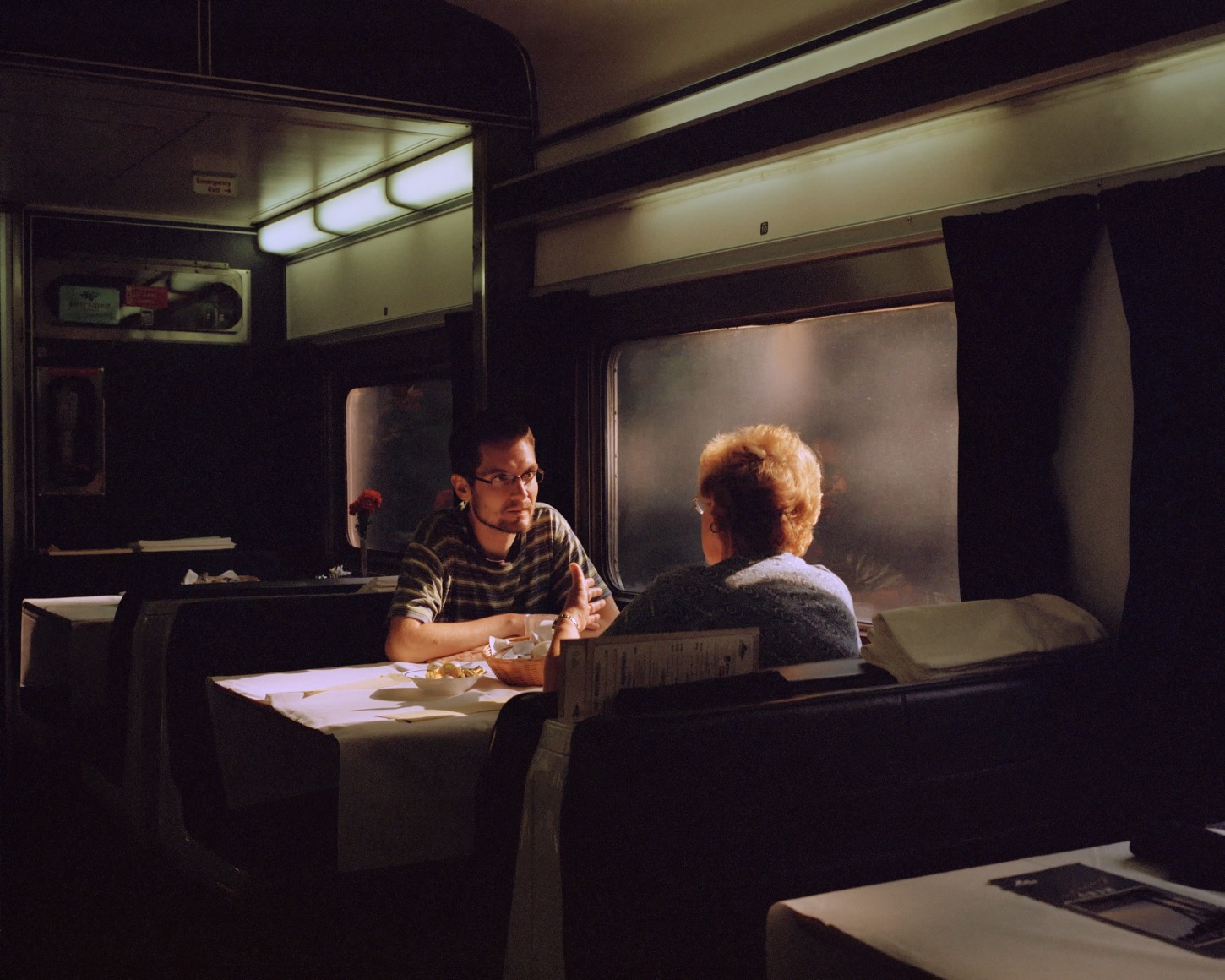 People talking on train