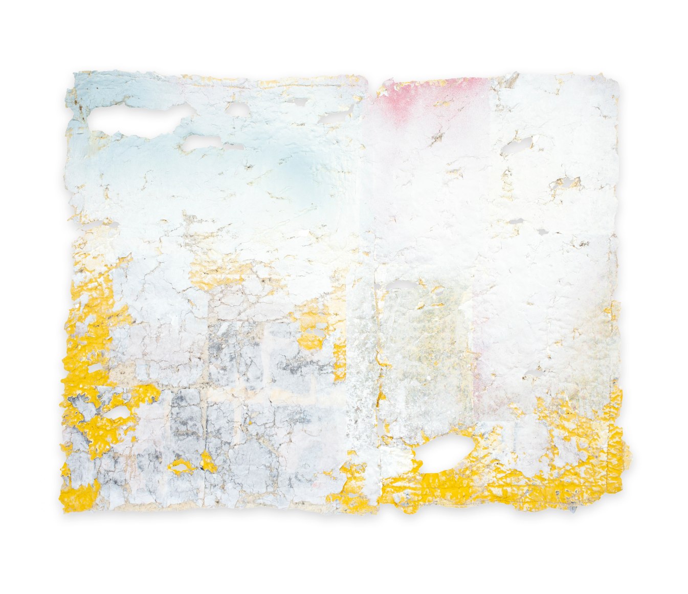 Rachel Meginnes  Aftermath, 2019, Mixed Media Deconstructed quilt, hand stitching, image transfer, acrylic, and spray paint  24h x 31w in 60.96h x 78.74w cm  Unique