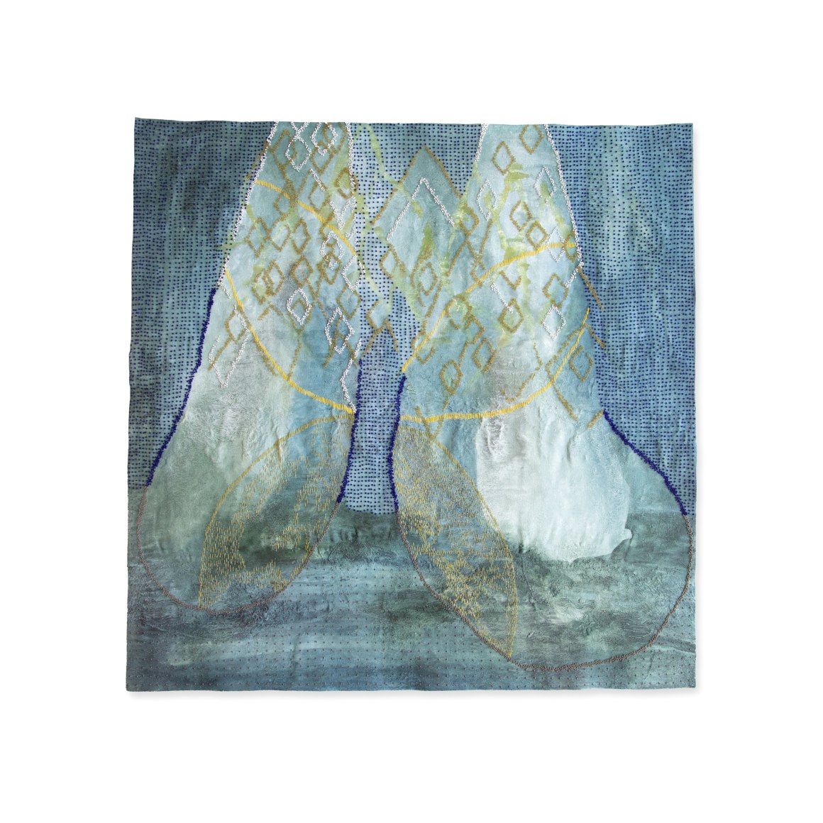 Abstract hand embellished artwork on jacquard woven fabric by Erin E. Castellan