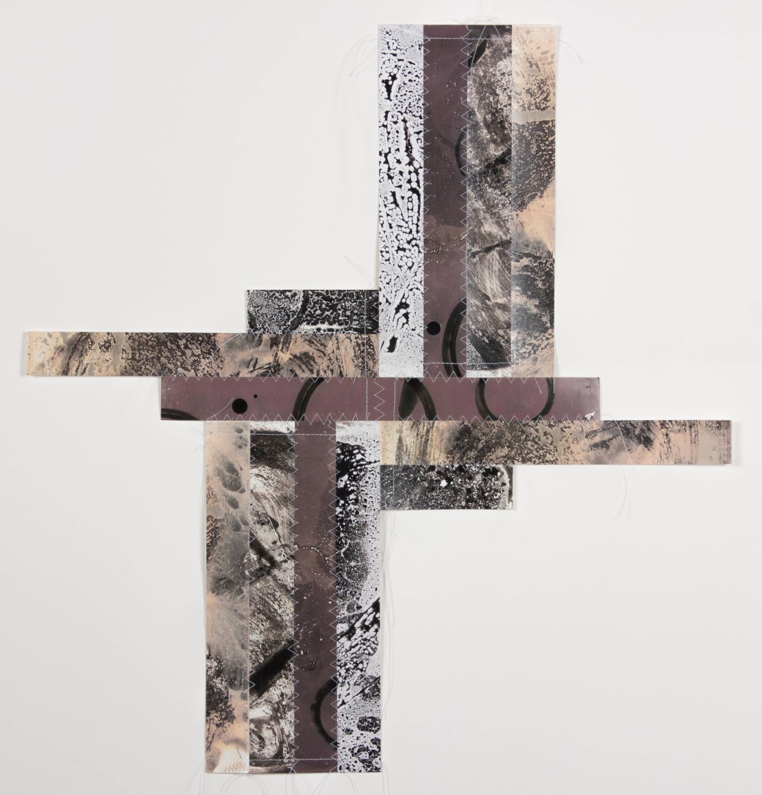 Bridget Conn  Pattern Speak, 2018  Silver gelatin photographic chemigram collage, thread  15 1/2h x 11 1/2w in 39.37h x 29.21w cm  Framed: 17 1/4h x 13 1/4w in 43.82h x 33.66w cm