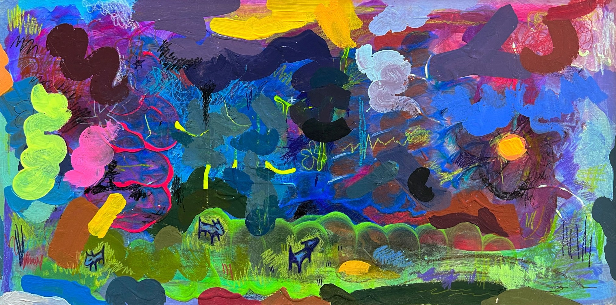 Colorful abstract vs. figurative painting by Zander Stefani