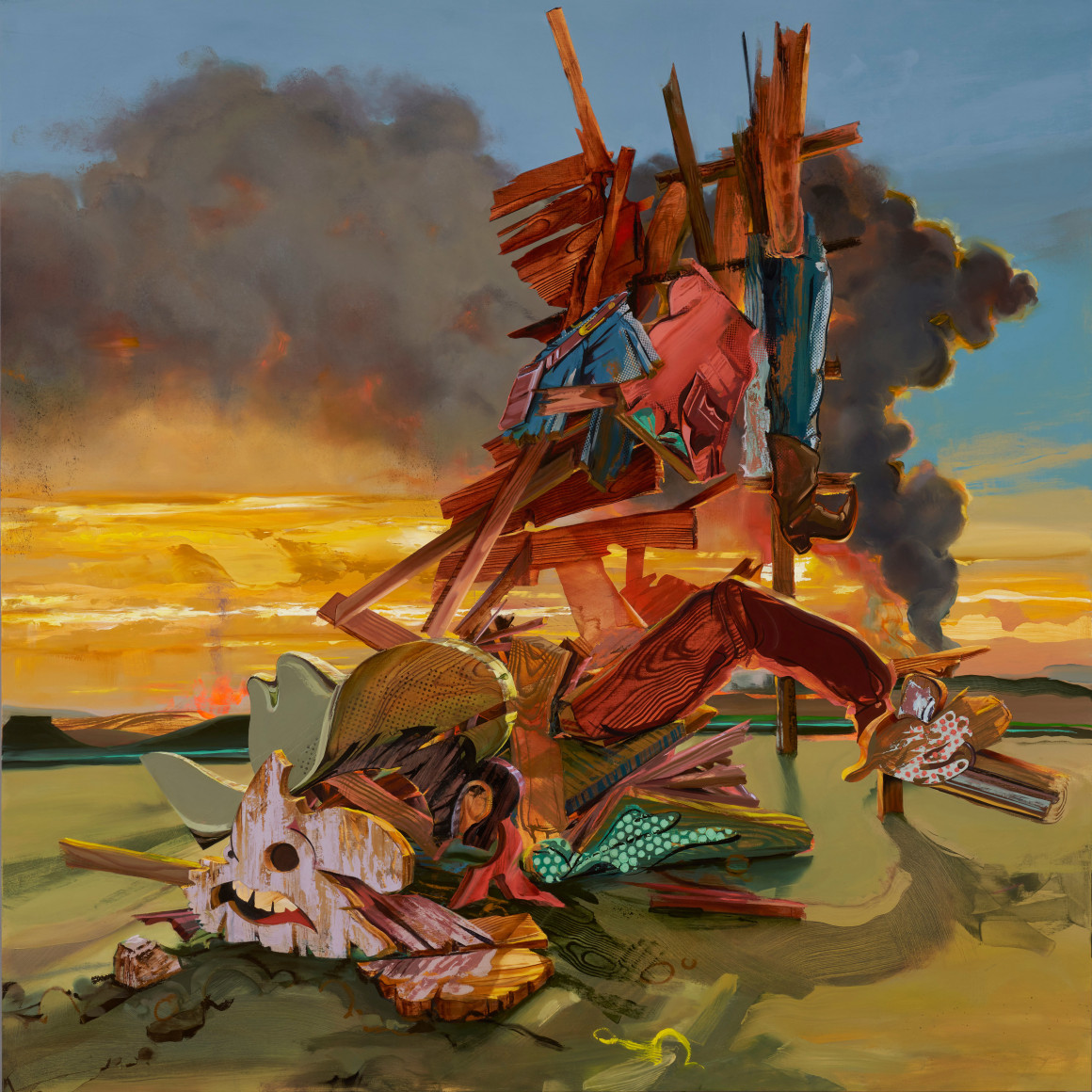 Painting by Margaret Curtis of dilapidated billboard of rugged cowboy