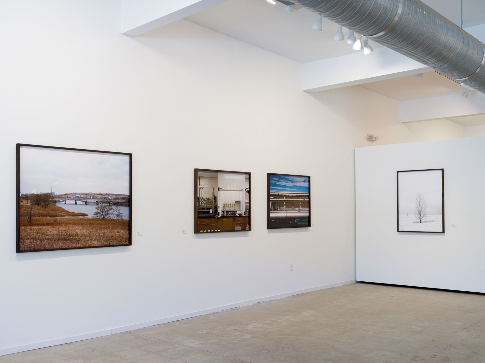 Gallery installation view of large-format, color photographs of Freshkills Park by Jade Doskow