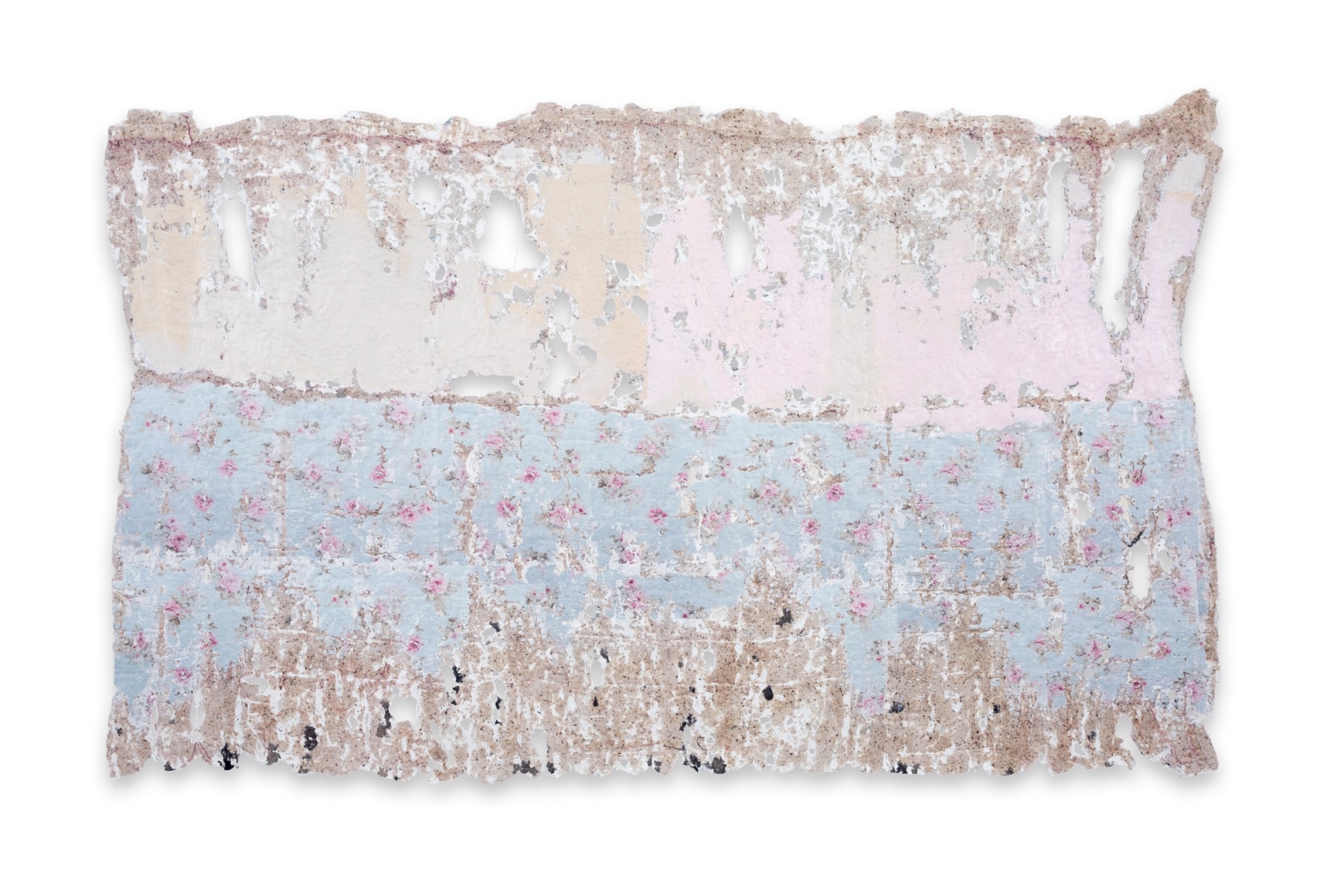 Assemblage, 2017  Deconstructed quit, cotton batting, hand stitching, image transfer, india ink,and acrylic  31 x 50 inches, unique, textiles