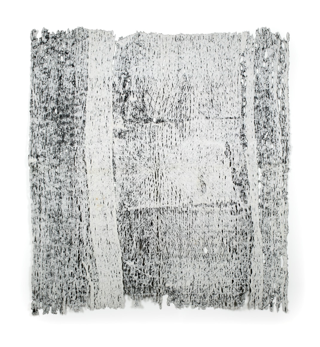 Rachel Meginnes  Imprint, 2019, Mixed Media, Deconstructed quilt and acrylic  78h x 70w in 198.12h x 177.80w cm  Unique