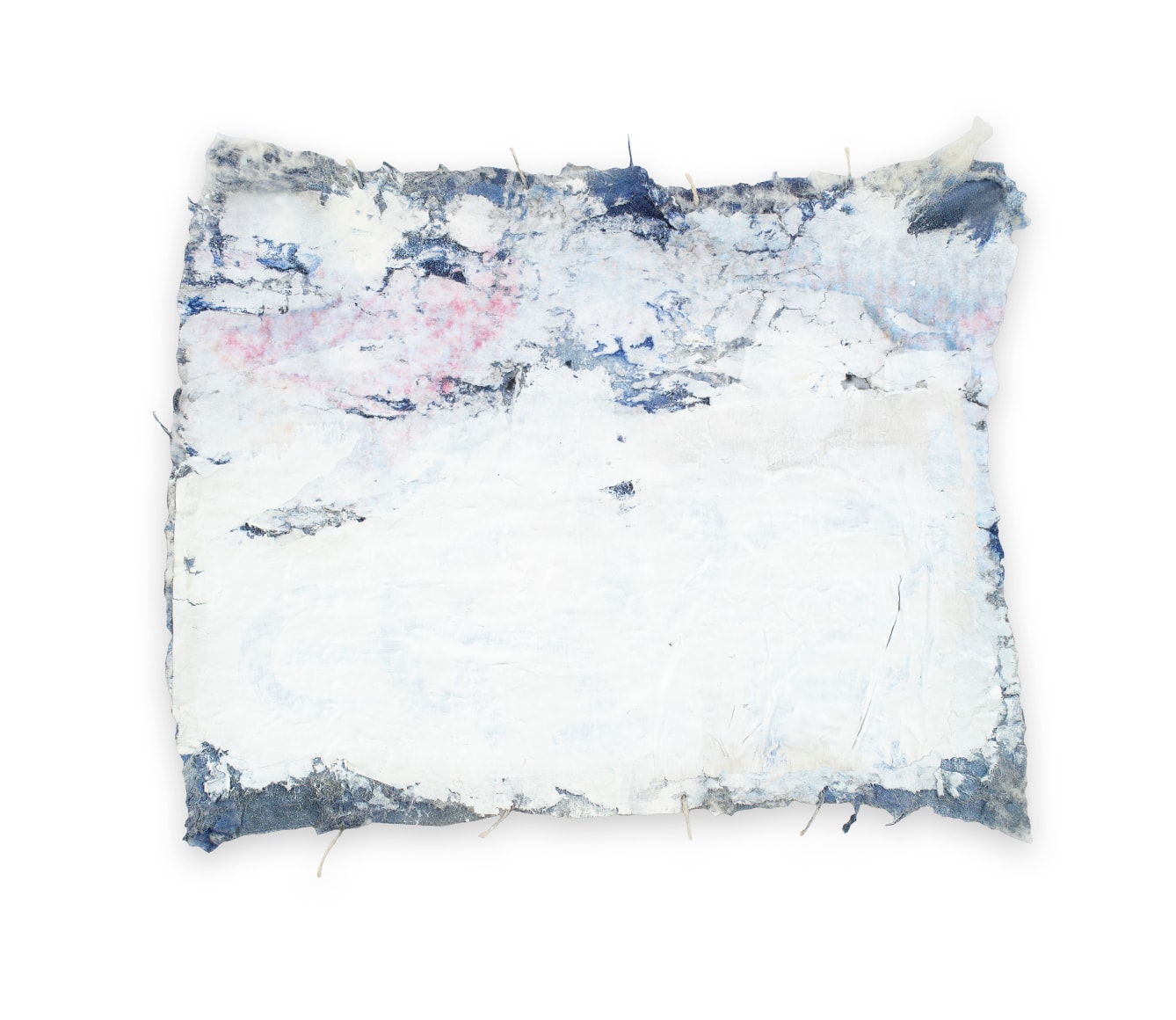 Rachel Meginnes  Cache, 2019, Mixed Media, Deconstructed quilt, hand stitching, image transfer, acrylic and spray paint  9h x 9 1/2w in 22.86h x 24.13w cm  Unique