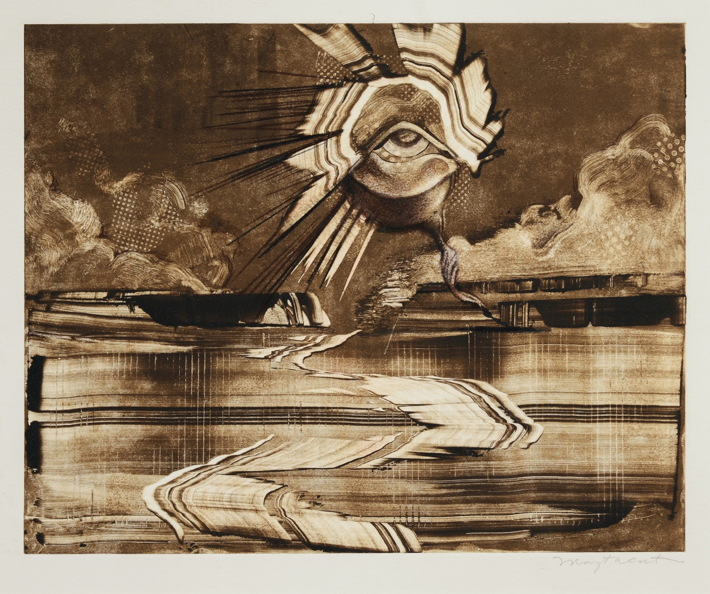 Monotype print landscape by Margaret Curtis