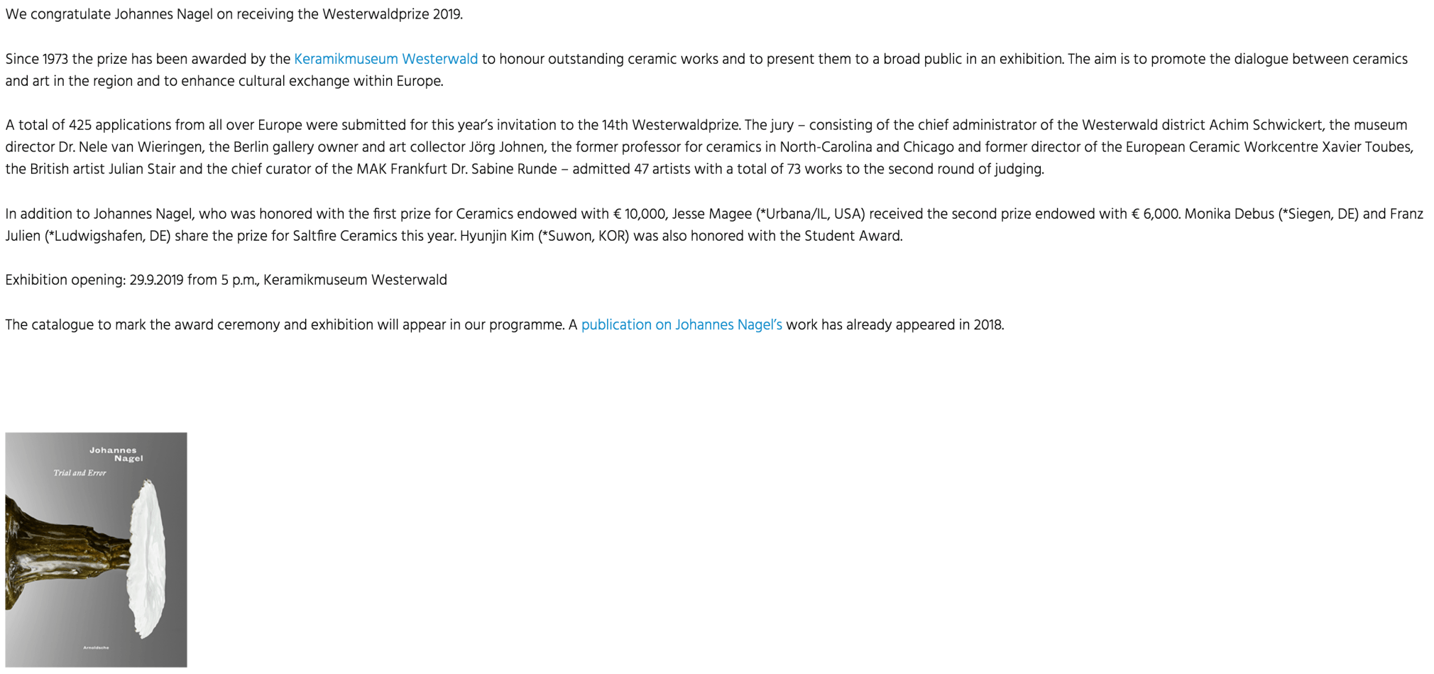 Westerwaldprize 2019 for Johannes Nagel