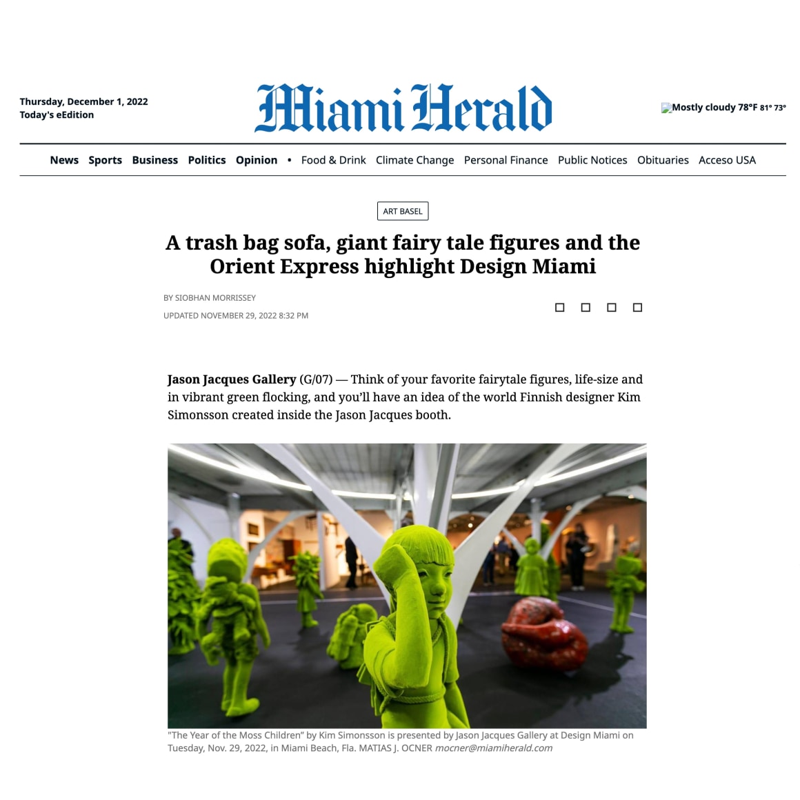 A trash bag sofa, giant fairy tale figures and the Orient Express highlight Design Miami