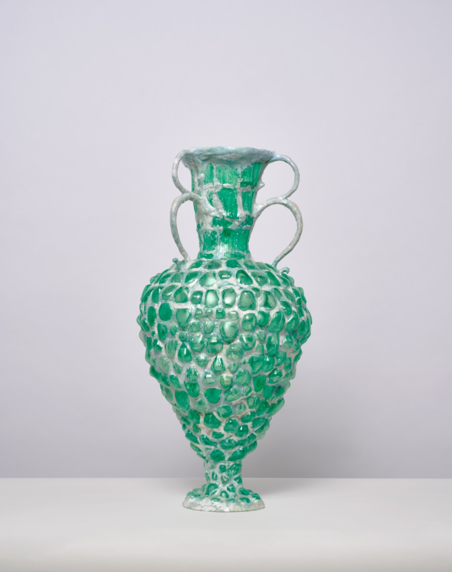 Shari Mendelson (Contemporary), Green Vessel with 3 Double Handles, 2016