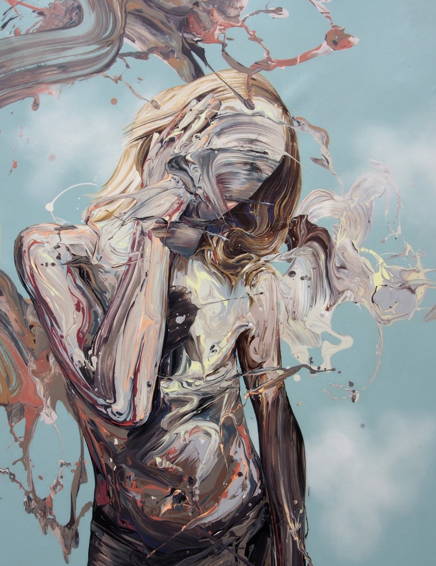 &quot;Transcription 44 (The World on Their Shoulders)&quot;, acrylic on canvas, 41&quot; x 31&quot;, 2018 (sold)