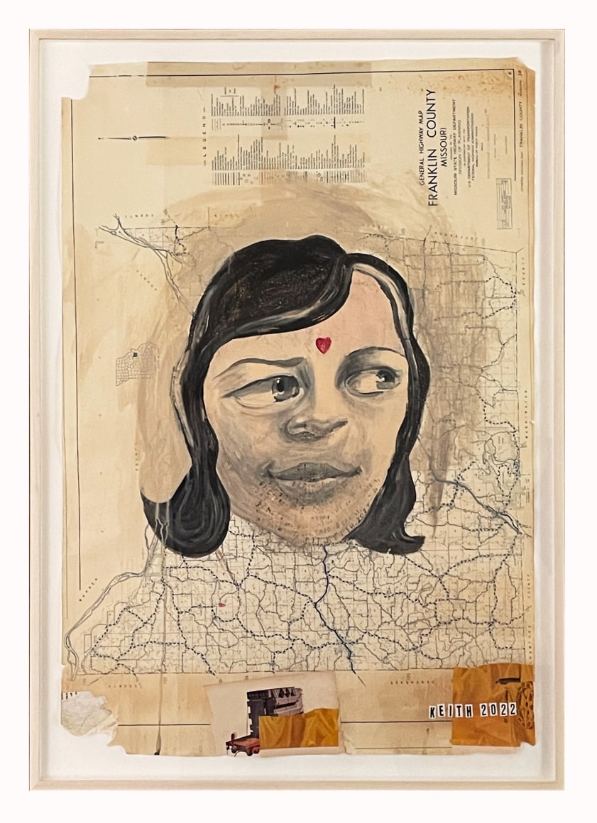 Bright Eyes, 2023, Acrylic on vintage map