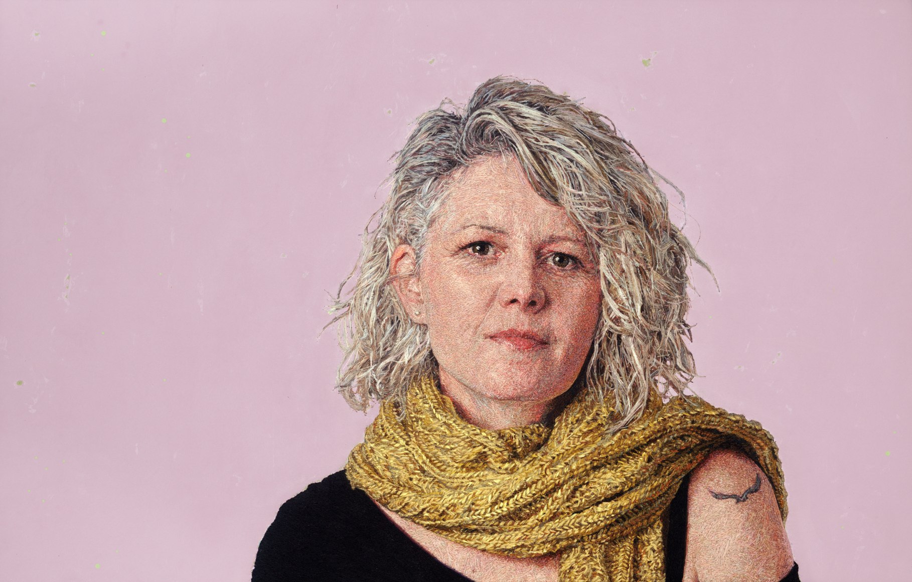 Sandra, 2018 Hand embroidery: Crewel wool on Belgian linen with acrylic background