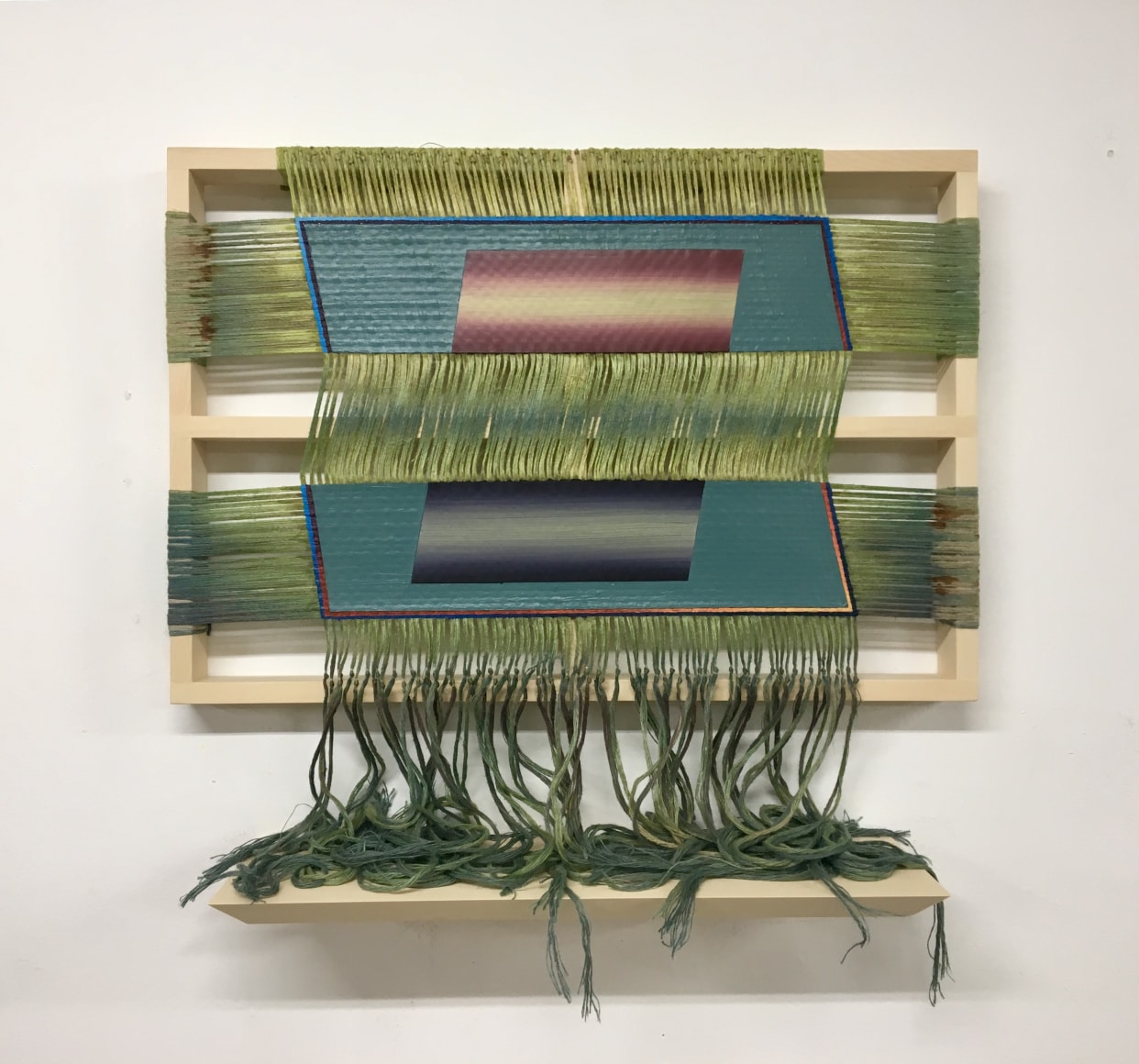 CONDUIT, 2019 Hand woven Belgium linen, dye, oil, acrylic and yellow cedar