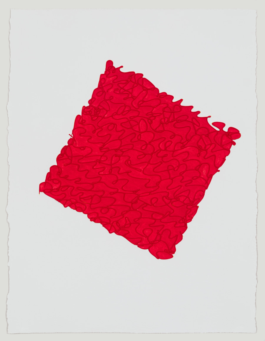 Pyrrole Red, 2019, Acrylic paint and paste on Gessoed 400# Arches Cold Press Paper