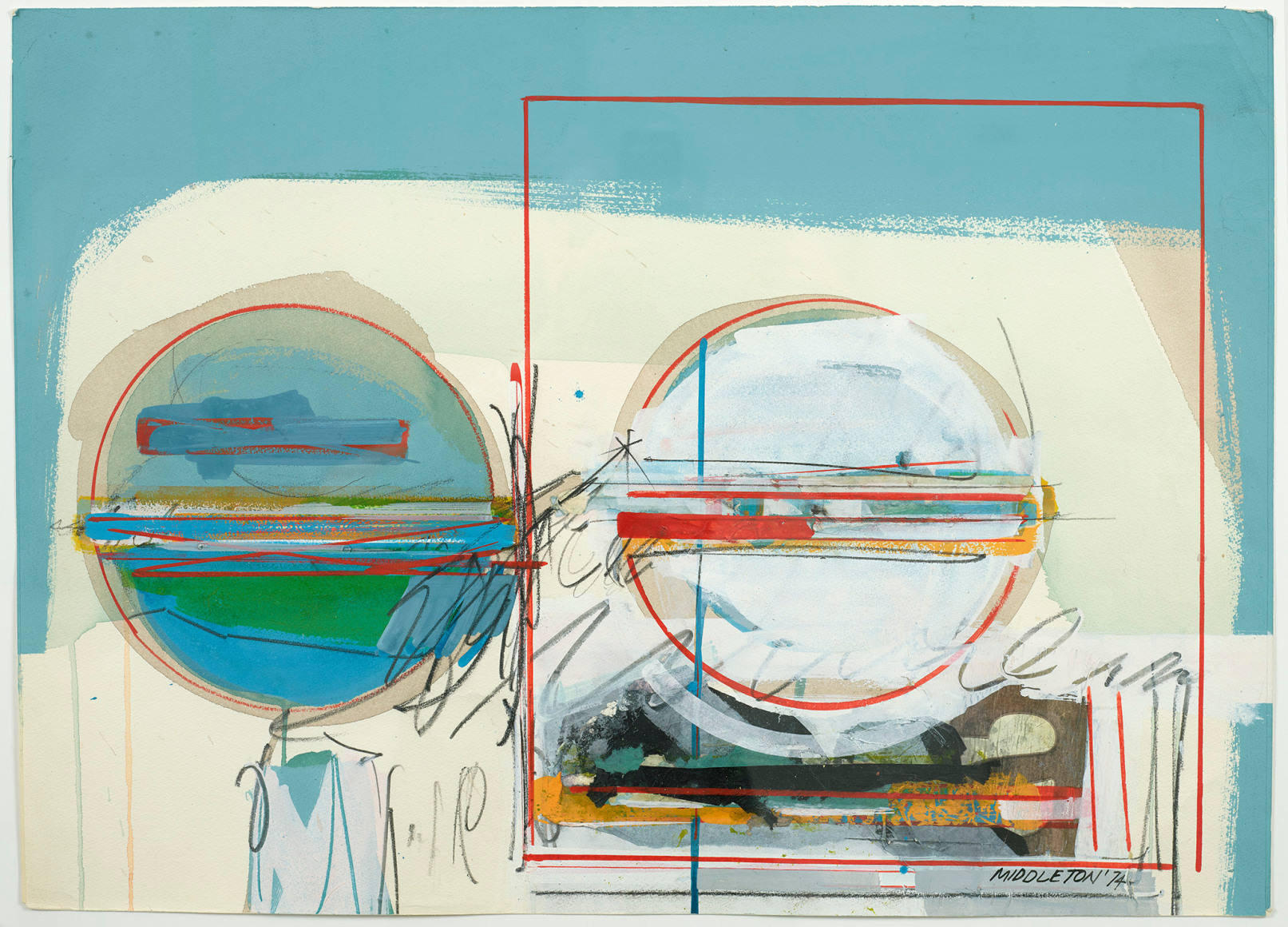 Session, 1974, Mixed media and collage on paper