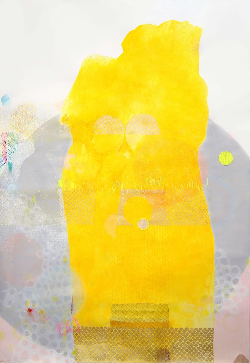 Temple  soft pastel, gouache and embroidery on paper  170.5 cm x 123.5 cm  2018