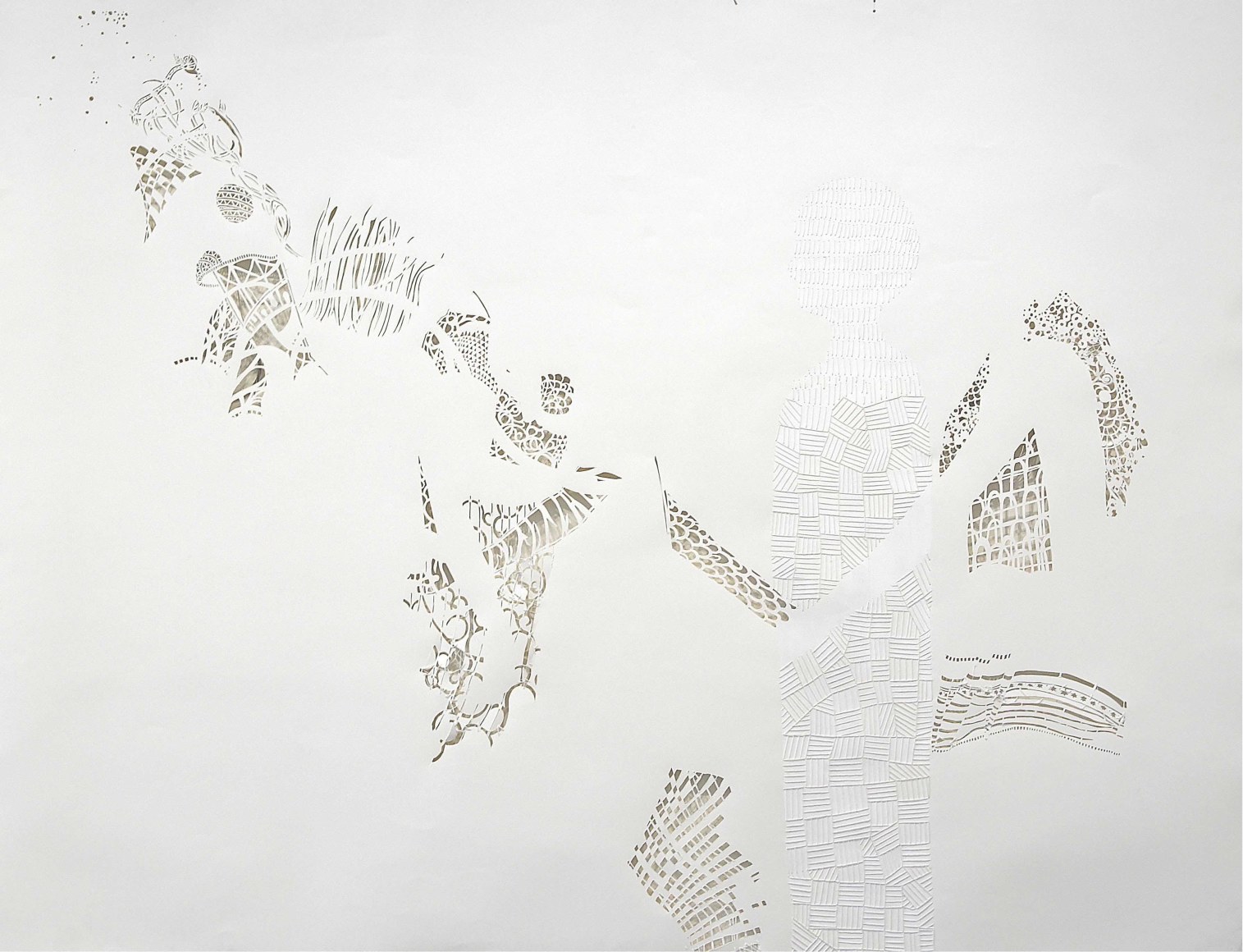 Amanda Humphries, Wind Painting  Paper cut out, gouache and thread on paper  110 cm x 141 cm  2018