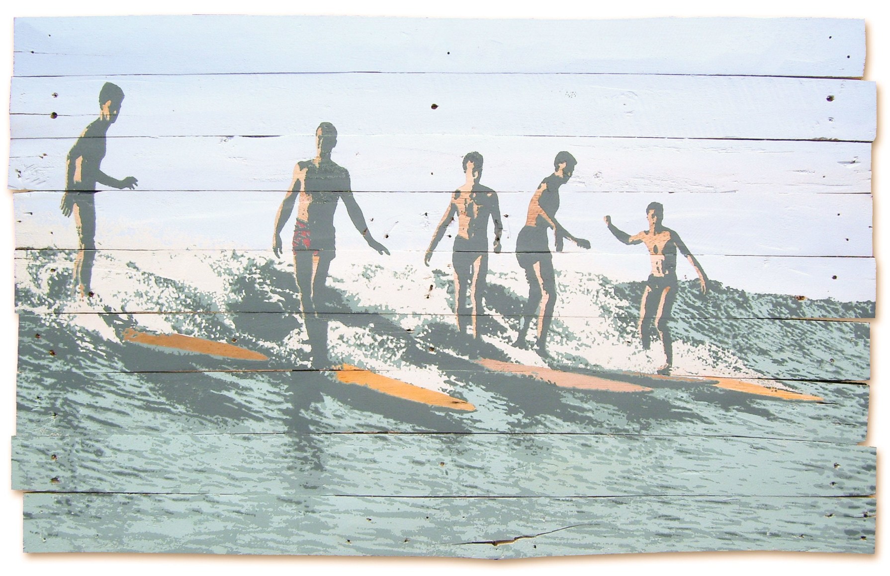 Graham 'Potts' Porter  Saltwater Sultans Serigraph on salvaged timber 2016