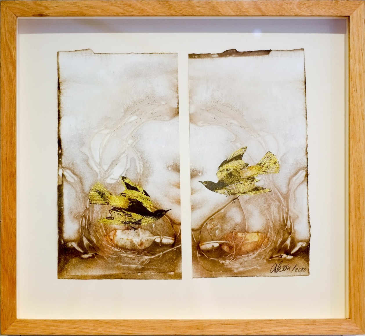 Anne Leon Garden Series 3 Plant dyed paper,screen print, gold leaf 2016