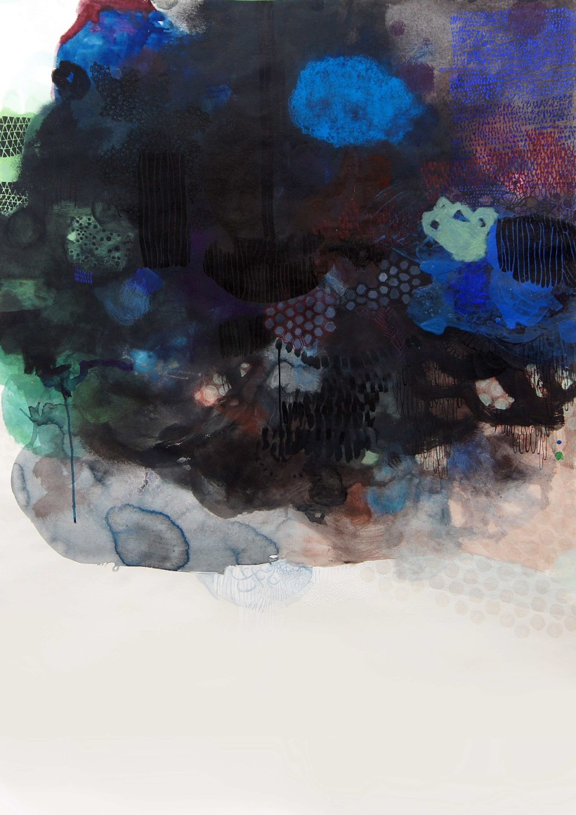 Amanda Humphries In the Darkest Room  watercolour, charcoal, gouache and thread on paper  128 cm x 100 cm  2018