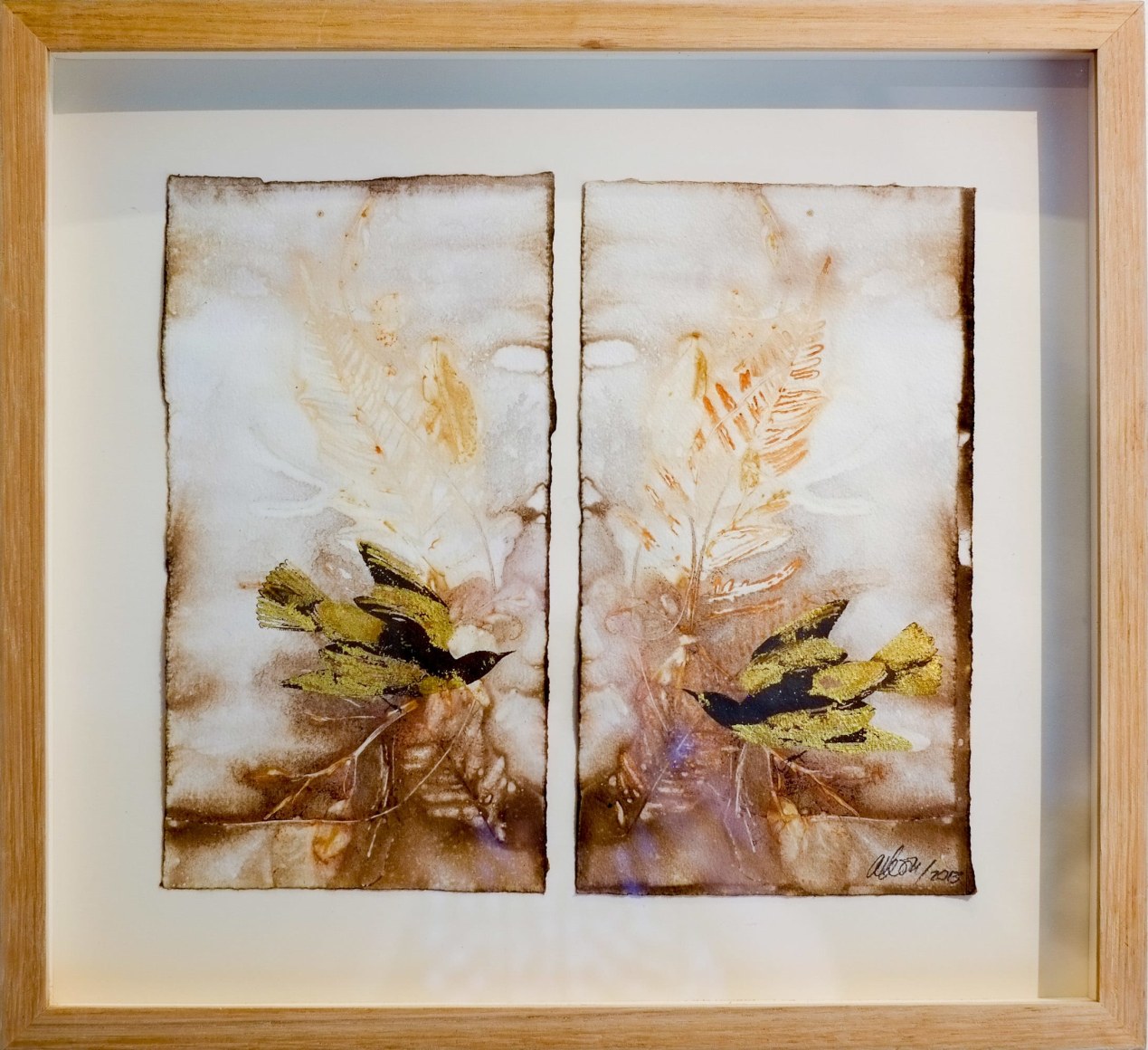 Anne Leon Garden Series 2 Plant dyed paper,screen print, gold leaf 2016