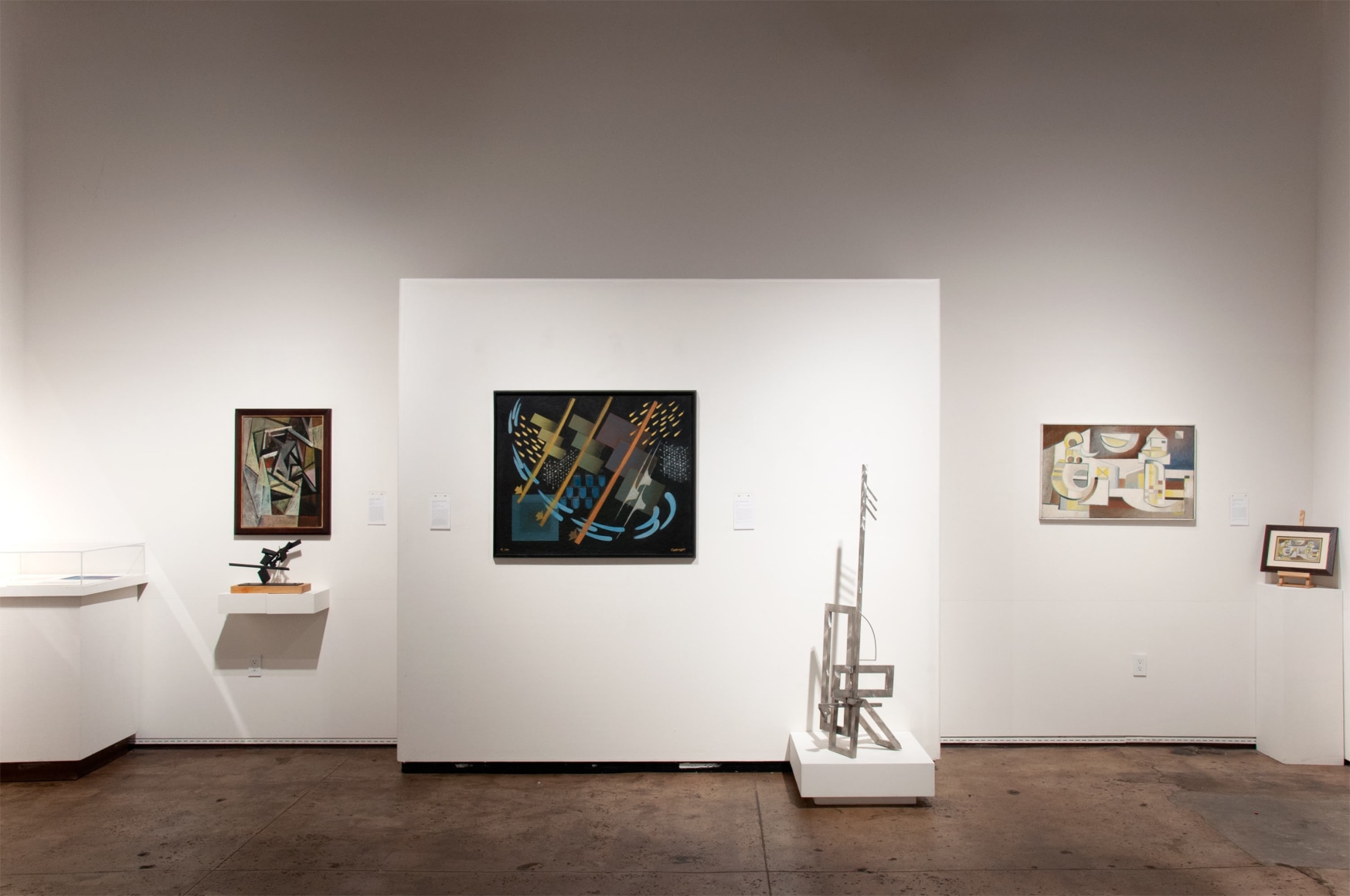 Installation photograph of CALIFORNIA BAUHAUS with Sidney Gordin, Oskar Fischinger, Ken Bortolazzo, and Werner Drewes