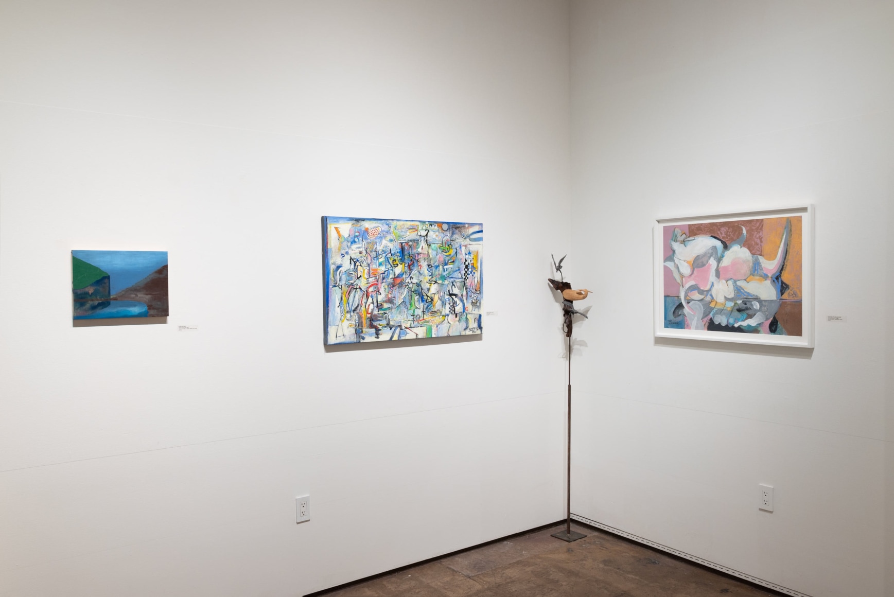 Installation photograph of The Spring Salon, 2025 with Maria Rendon, Wosene Worke Kosrof, Nathan Huff, Channing Peake