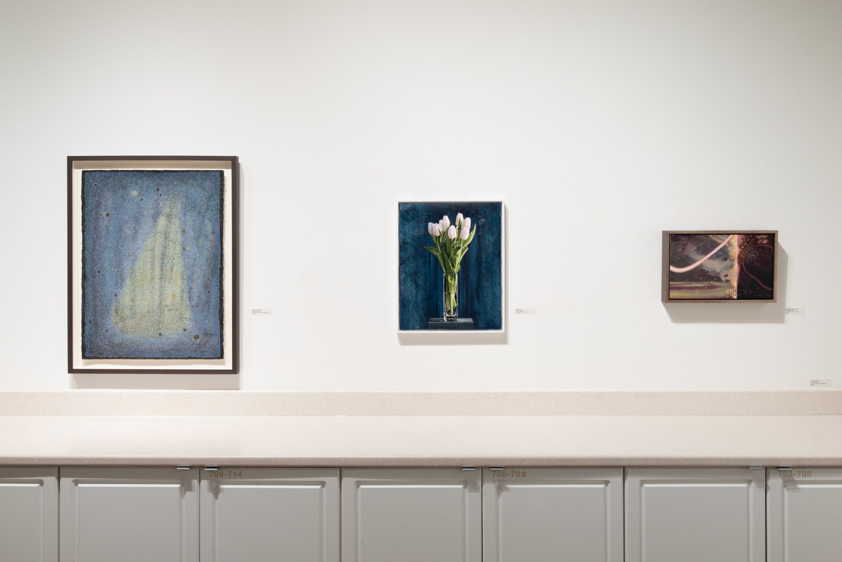 Installation photograph of The Spring Salon, 2025 with Susan McDonnell, John Nava, Ciel Bergman