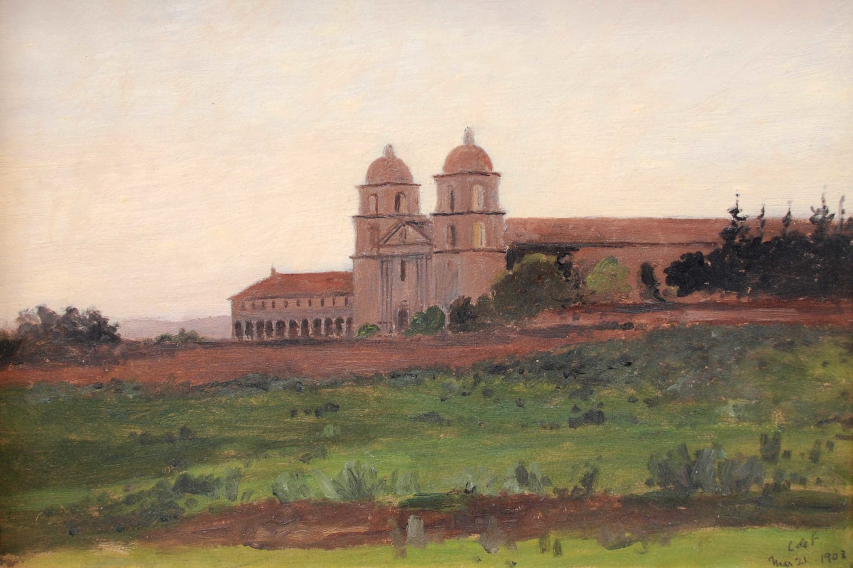 LOCKWOOD DE FOREST (1850-1932), Mission Santa Barbara (Front View), March 21, 1903