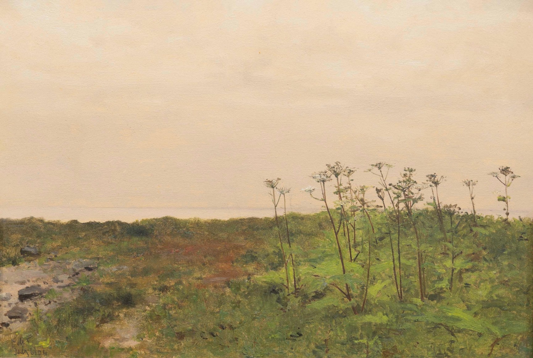 LOCKWOOD DE FOREST (1850-1932), Summer Bloom On Hill Overlooking the Sea, July 6, 1904