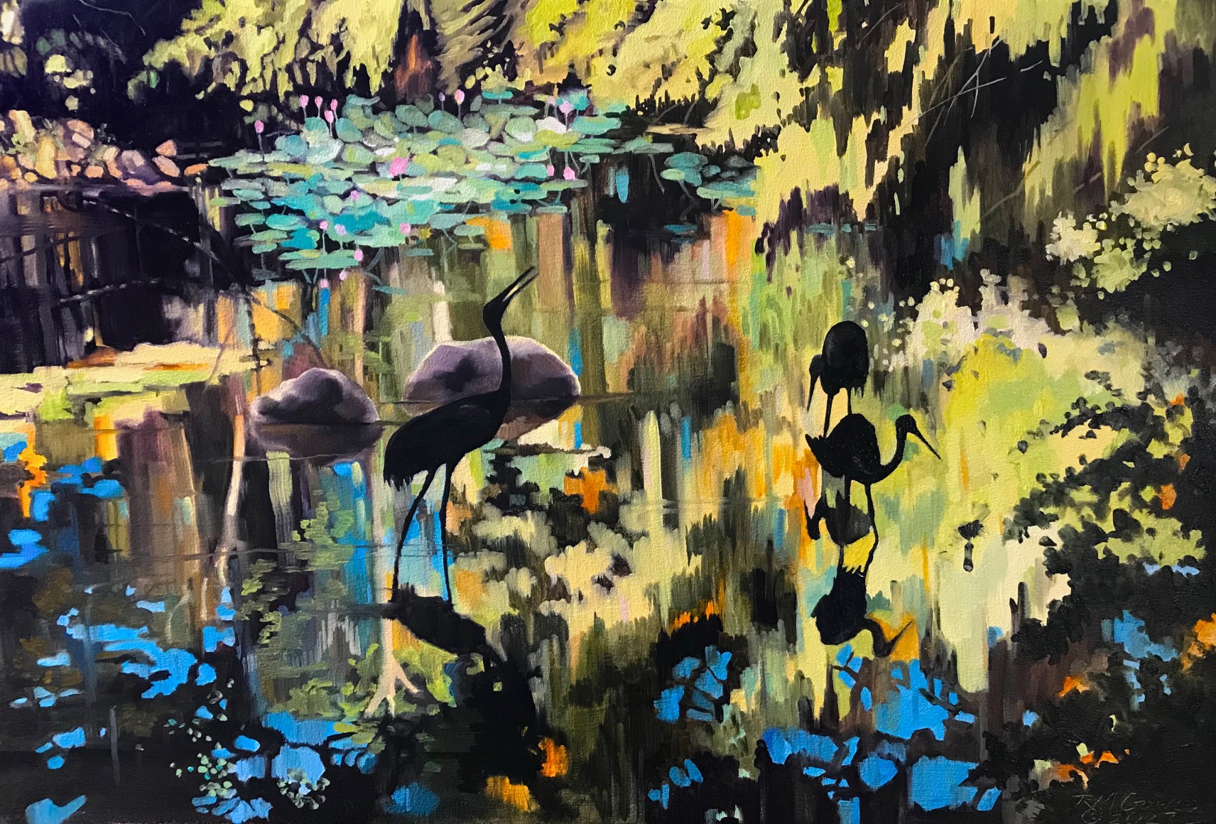 ROBIN  GOWEN , Three Cranes at Lotusland, 2023