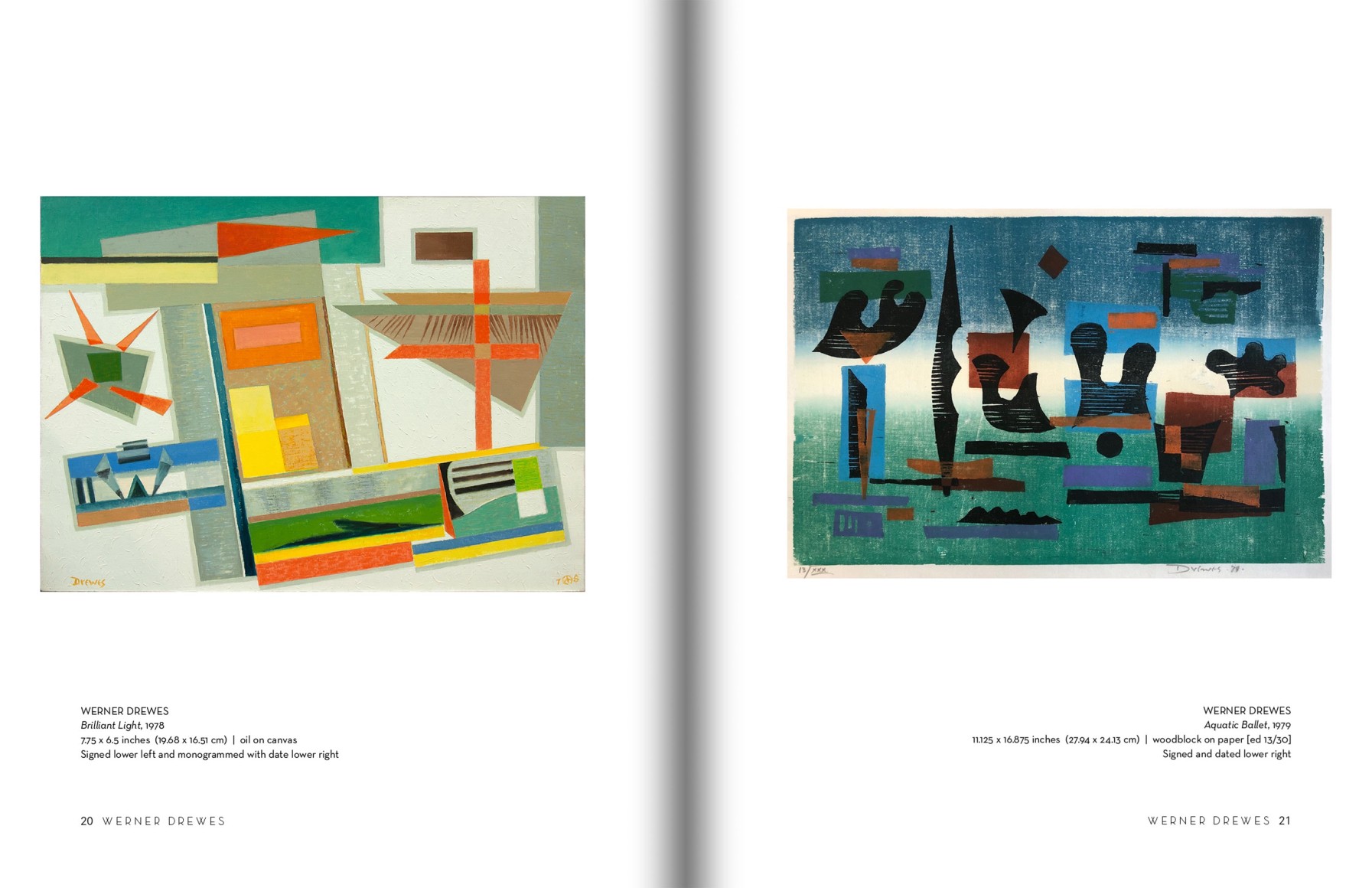 Pages 20 and 21 of WERNER DREWES | OSKAR FISCHINGER | SIDNEY GORDIN: The Invention of American Abstract Art with works by WERNER DREWES
