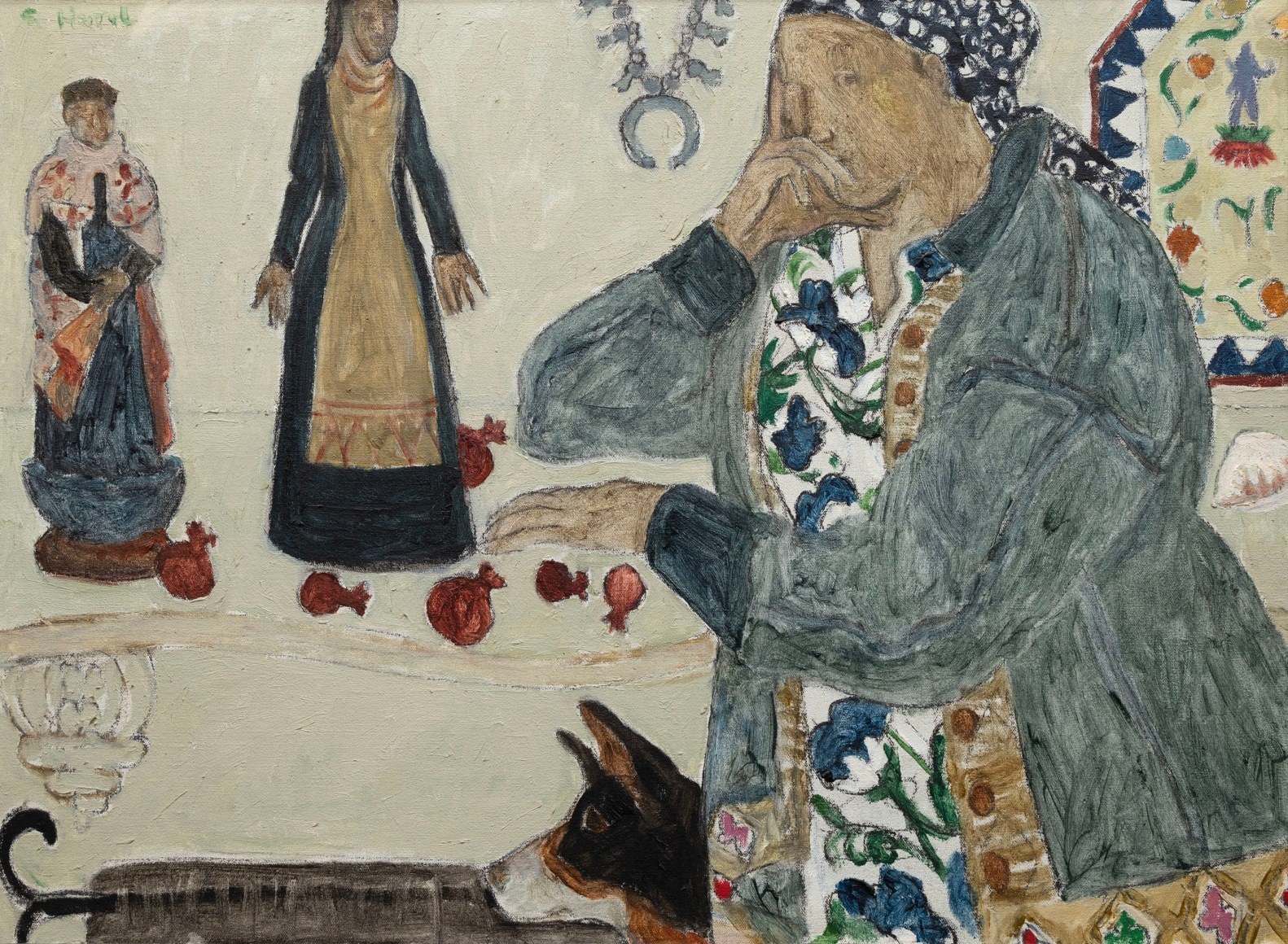 SUSAN BRIGHT  LAUTMANN HERTEL (1930-1993), Mantel with Santos and Pomegranates , c 1970